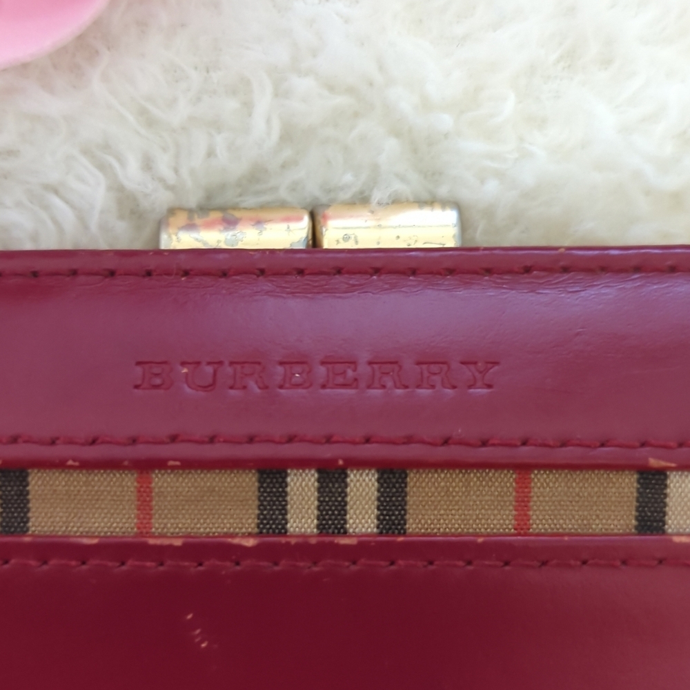 Burberry Authentic Leather Wallet Vintage Check Kisslock Bifold Gold Hardware - Picture 2 of 8